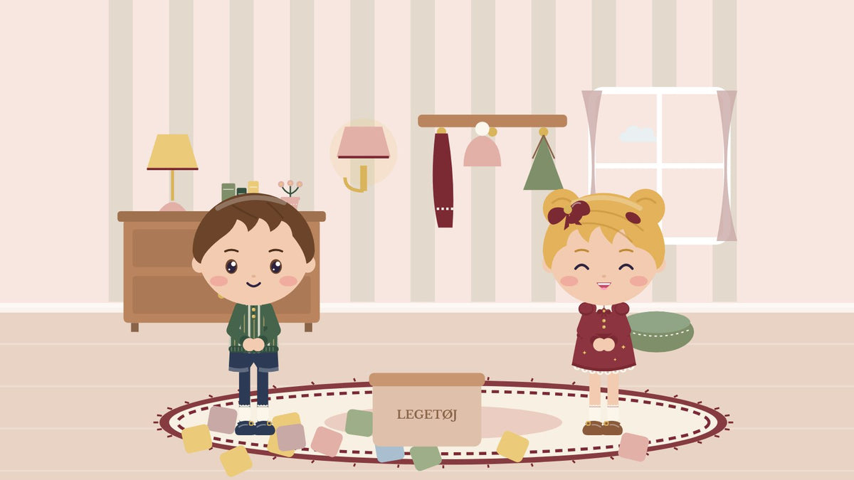 How to get kids to tidy up. Two children tidy their toys into the box