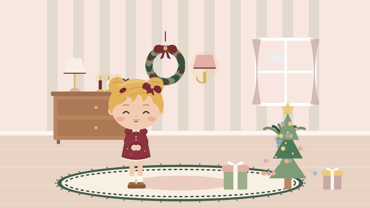 Christmas gifts for kids that last longer than New Year’s. A girl by the Christmas tree with presents in the living room