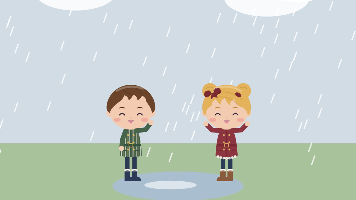 15 screen-free ideas for a rainy day. Two children jump in a puddle in the rain