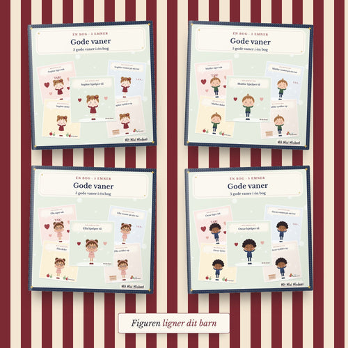 Good habits – 5 mini books in one with your child’s name – four covers with different children – the figure looks like your child
